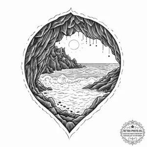 The view from inside a cave looking out at a... - эскиз тату (№1753700343_0, 28.07.2025 10:59) — tattoo-photo.ru