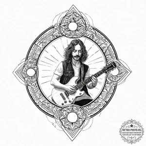 A sketch of eddie munson playing his guitar i... - эскиз тату (№1753703241_0, 28.07.2025 11:47) — tattoo-photo.ru