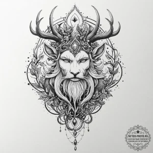 Leshy (forest spirit), artistic tattoo sketch... - эскиз тату (№1753706375_0, 28.07.2025 12:39) — tattoo-photo.ru