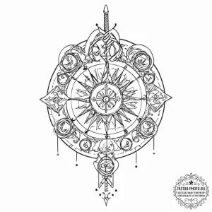 Tattoo sketch a zodiac glyph with subtle taro... - эскиз тату (№1753706582_0, 28.07.2025 12:43) — tattoo-photo.ru
