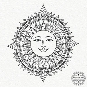 Tattoo sketch a simple, happy sun or moon wit... - эскиз тату (№1753709557_0, 28.07.2025 13:32) — tattoo-photo.ru