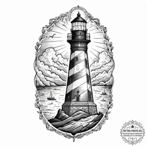 The view from a lighthouse lantern room on a... - эскиз тату (№1753711341_0, 28.07.2025 14:02) — tattoo-photo.ru