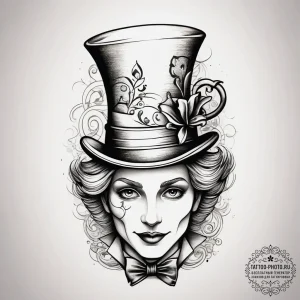 The mad hatter's tea party, tattoo drawing ou... - эскиз тату (№1753740346_0, 28.07.2025 22:05) — tattoo-photo.ru