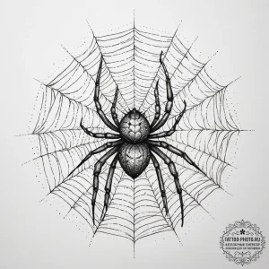 A close-up of a spider weaving its intricate... - эскиз тату (№1753740739_0, 28.07.2025 22:12) — tattoo-photo.ru