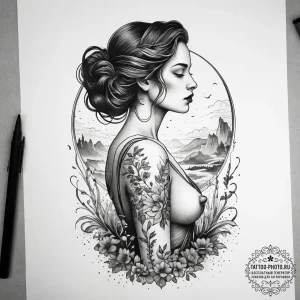 Tattoo sketch: a scene of marzanna standing o... - эскиз тату (№1753743874_0, 28.07.2025 23:04) — tattoo-photo.ru