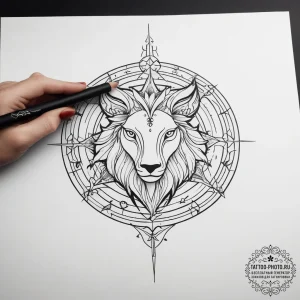 Tattoo sketch a zodiac glyph with a small, pe... - эскиз тату (№1753745248_0, 28.07.2025 23:27) — tattoo-photo.ru