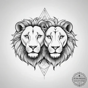 Tattoo design a lion and lioness together, sy... - эскиз тату (№1753745634_0, 28.07.2025 23:33) — tattoo-photo.ru