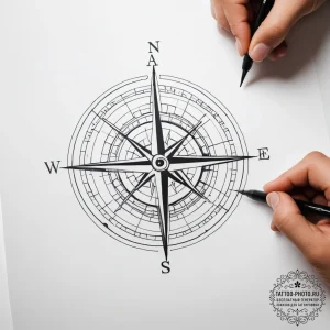 Tattoo design a compass on one partner, a wor... - эскиз тату (№1753747193_0, 28.07.2025 23:59) — tattoo-photo.ru