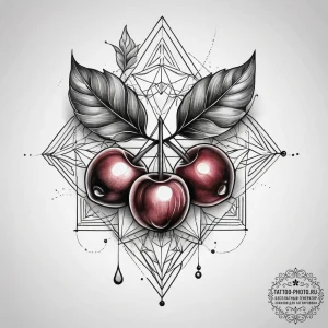 Tattoo sketch a single, perfectly ripe cherry... - эскиз тату (№1753747773_0, 29.07.2025 00:09) — tattoo-photo.ru