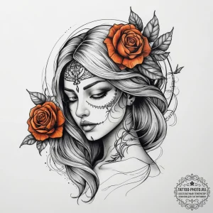 Tattoo design a virgo maiden, depicted in a d... - эскиз тату (№1753748743_0, 29.07.2025 00:25) — tattoo-photo.ru