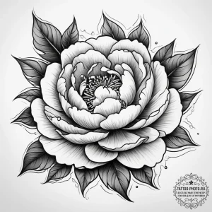 Peony, tattoo line art, bold outlines, thick... - эскиз тату (№1753749321_0, 29.07.2025 00:35) — tattoo-photo.ru