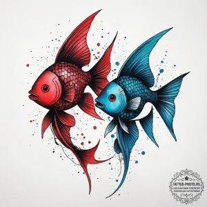 Tattoo design pisces fish, one in blackwork,... - эскиз тату (№1753753392_0, 29.07.2025 01:43) — tattoo-photo.ru