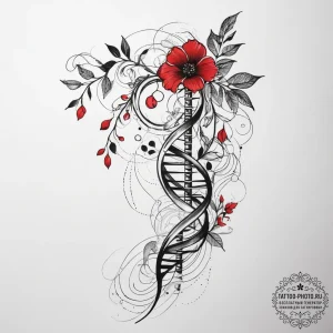 Dna helix intertwined with a floral vine, tat... - эскиз тату (№1753753979_0, 29.07.2025 01:52) — tattoo-photo.ru