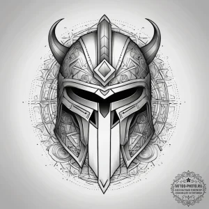 Tattoo sketch a stylized spartan helmet merge... - эскиз тату (№1753754562_0, 29.07.2025 02:02) — tattoo-photo.ru