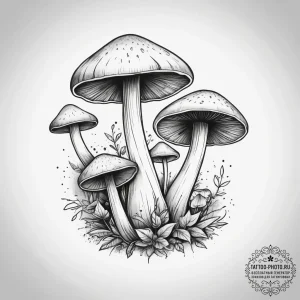 Mushrooms, concept art for tattoo, rough sket... - эскиз тату (№1753755338_0, 29.07.2025 02:15) — tattoo-photo.ru