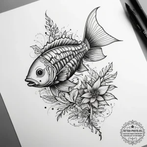 Fish skeleton, tattoo sketch design, on a cle... - эскиз тату (№1753756898_0, 29.07.2025 02:41) — tattoo-photo.ru