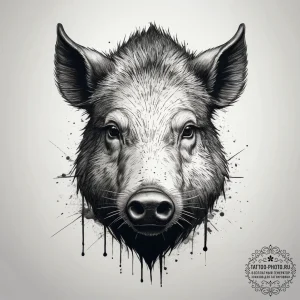 Tattoo sketch a wild boar, tusks gleaming, fo... - эскиз тату (№1753757288_0, 29.07.2025 02:48) — tattoo-photo.ru