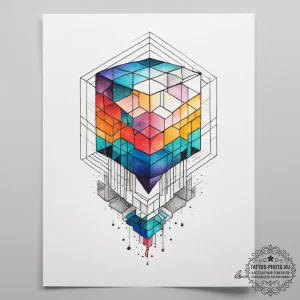 Cubes, artistic tattoo sketch, on a clean whi... - эскиз тату (№1753758461_0, 29.07.2025 03:07) — tattoo-photo.ru