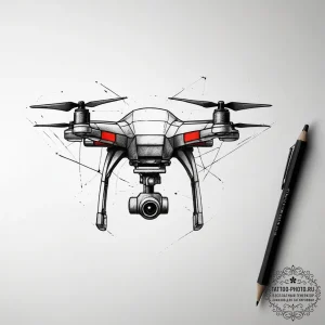 Tattoo sketch a small, stylized drone with gl... - эскиз тату (№1753758852_0, 29.07.2025 03:14) — tattoo-photo.ru