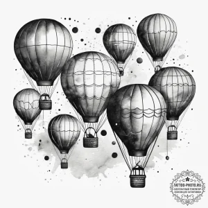 A group of hot air balloons reflected in a ca... - эскиз тату (№1753759046_0, 29.07.2025 03:17) — tattoo-photo.ru