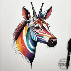 An okapi, artistic tattoo sketch, neo traditi... - эскиз тату (№1753759440_0, 29.07.2025 03:24) — tattoo-photo.ru