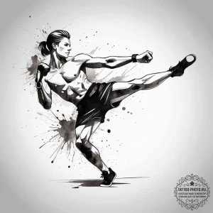 Tattoo sketch a silhouette of a fighter mid-k... - эскиз тату (№1753760613_0, 29.07.2025 03:43) — tattoo-photo.ru