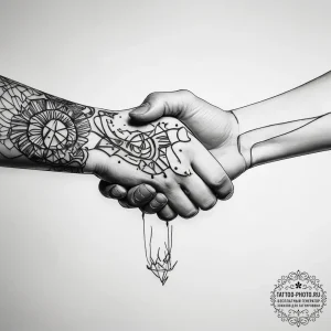 Tattoo design a stylized handshake between tw... - эскиз тату (№1753762953_0, 29.07.2025 04:22) — tattoo-photo.ru