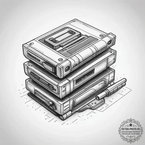 Tattoo design a stack of retro gaming cartrid... - эскиз тату (№1753763541_0, 29.07.2025 04:32) — tattoo-photo.ru