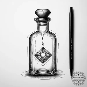 Tattoo sketch a bubbling potion bottle with a... - эскиз тату (№1753766668_0, 29.07.2025 05:24) — tattoo-photo.ru