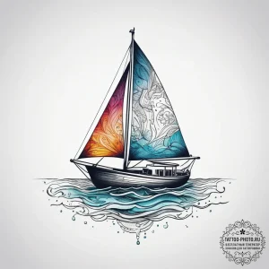 Tattoo sketch a small, stylized sailboat on a... - эскиз тату (№1753766863_0, 29.07.2025 05:27) — tattoo-photo.ru