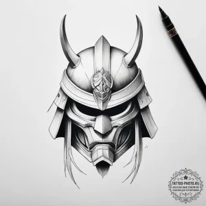 A samurai warrior's helmet (kabuto) - эскиз тату (№1753769799_0, 29.07.2025 06:16) — tattoo-photo.ru