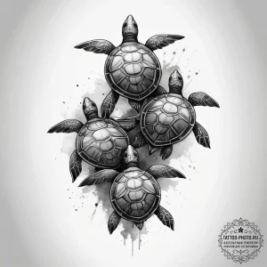 Tattoo design a turtle family, representing l... - эскиз тату (№1753772328_0, 29.07.2025 06:58) — tattoo-photo.ru