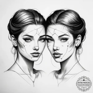 Tattoo sketch gemini twins, realistically ren... - эскиз тату (№1753772914_0, 29.07.2025 07:08) — tattoo-photo.ru