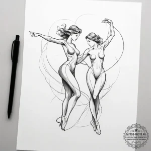 Tattoo design a pair of dancing figures in a... - эскиз тату (№1753776014_0, 29.07.2025 08:00) — tattoo-photo.ru