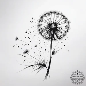 Tattoo sketch a dandelion with seeds blowing... - эскиз тату (№1753776979_0, 29.07.2025 08:16) — tattoo-photo.ru