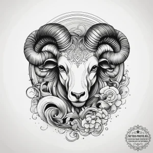 Tattoo sketch an aries ram's horn subtly curv... - эскиз тату (№1753779107_0, 29.07.2025 08:51) — tattoo-photo.ru