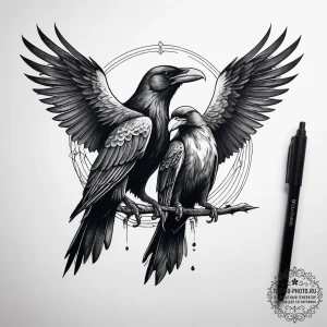 Huginn and muninn (odin's ravens) - эскиз тату (№1753800517_0, 29.07.2025 14:48) — tattoo-photo.ru