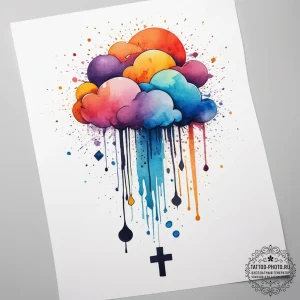 Tattoo sketch a pixelated cloud raining coins... - эскиз тату (№1753804697_0, 29.07.2025 15:58) — tattoo-photo.ru