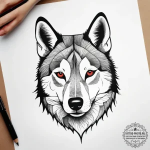 Husky, tattoo drawing outline, black outline... - эскиз тату (№1753805289_0, 29.07.2025 16:08) — tattoo-photo.ru