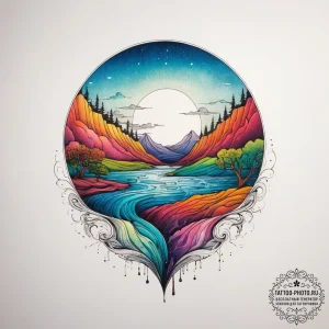 Tattoo design: a landscape of fertile earth a... - эскиз тату (№1753807506_0, 29.07.2025 16:45) — tattoo-photo.ru
