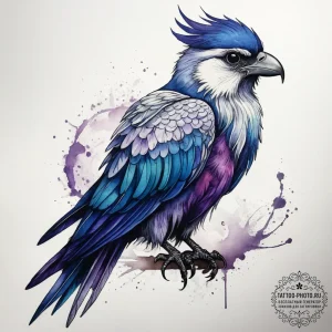 A watercolor and linework tattoo of a sirin,... - эскиз тату (№1753809320_0, 29.07.2025 17:15) — tattoo-photo.ru