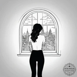 A silhouette of a person standing in a large,... - эскиз тату (№1753813040_0, 29.07.2025 18:17) — tattoo-photo.ru