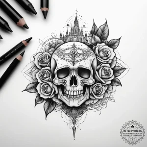 Tattoo sketch an underwater city with glowing... - эскиз тату (№1753813434_0, 29.07.2025 18:23) — tattoo-photo.ru