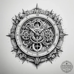 The inside of a clock tower, showing the mass... - эскиз тату (№1753815581_0, 29.07.2025 18:59) — tattoo-photo.ru