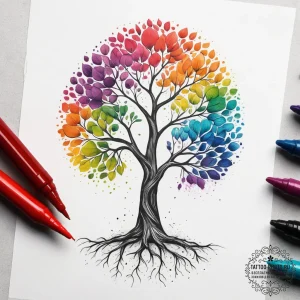 Tattoo sketch a seed growing into a mature tr... - эскиз тату (№1753816167_0, 29.07.2025 19:09) — tattoo-photo.ru
