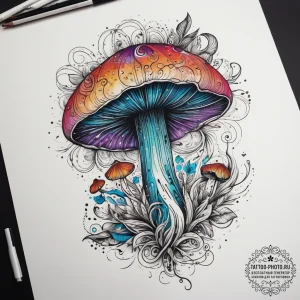 Bioluminescent fungi, tattoo line art, orname... - эскиз тату (№1753818296_0, 29.07.2025 19:44) — tattoo-photo.ru