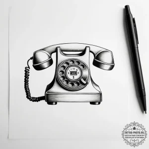 A close-up of a vintage telephone's rotary di... - эскиз тату (№1753820996_0, 29.07.2025 20:29) — tattoo-photo.ru
