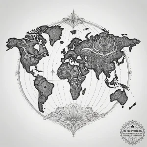 World map, tattoo drawing outline, dotwork sh... - эскиз тату (№1753822157_0, 29.07.2025 20:49) — tattoo-photo.ru