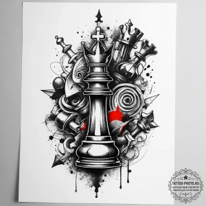 Chess, tattoo flash sheet design, trash polka... - эскиз тату (№1753823910_0, 29.07.2025 21:18) — tattoo-photo.ru