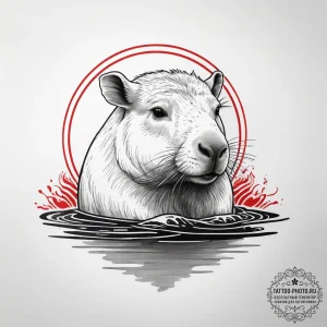 A capybara chilling in a hot spring, tattoo f... - эскиз тату (№1753824295_0, 29.07.2025 21:24) — tattoo-photo.ru